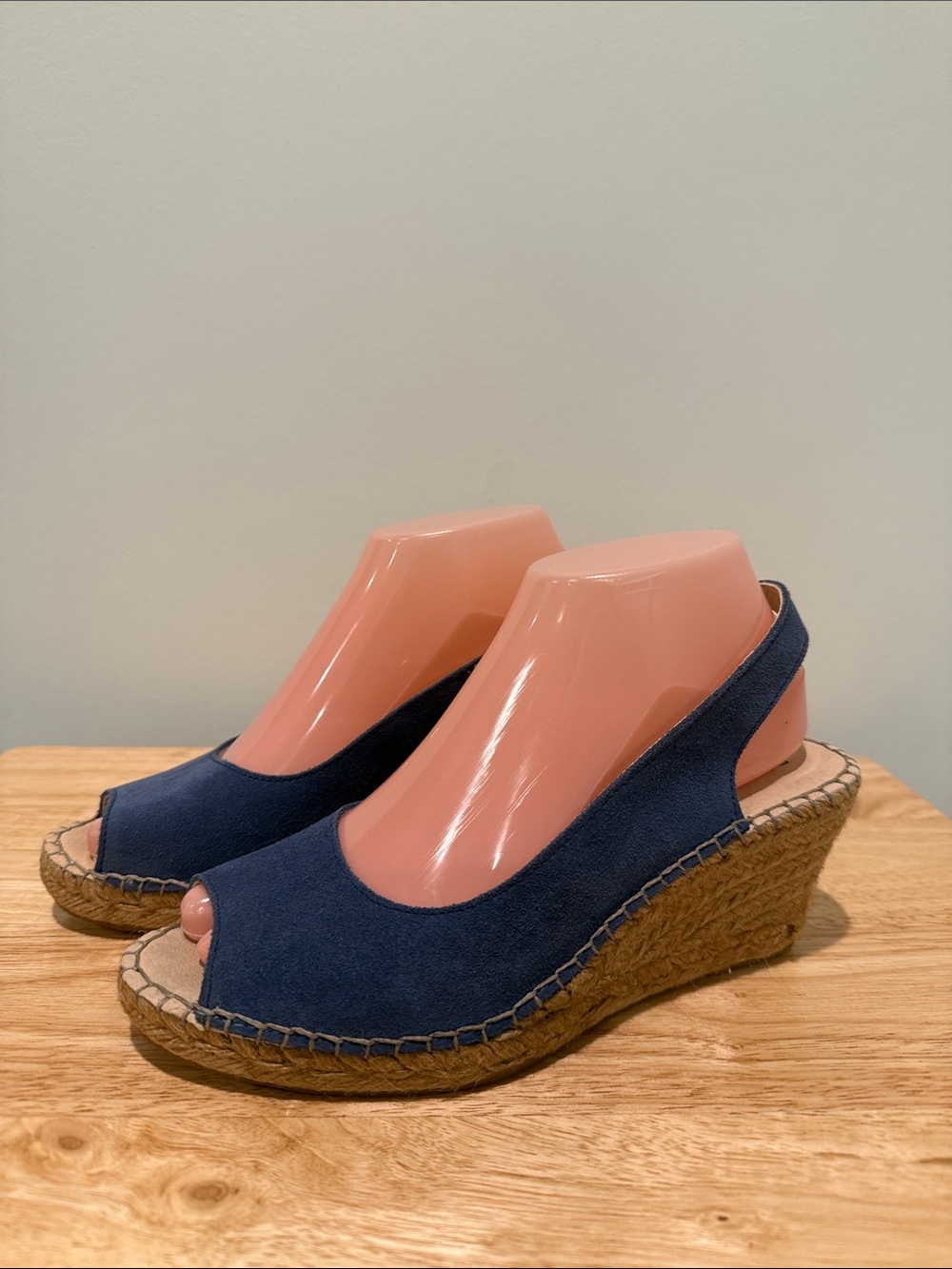 Fabiolas Blue Suede Leather Espadrille Wedge Slingback - Women's Size 38